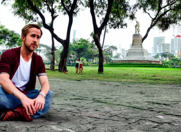 Image similar to ryan gosling in luneta park, philippines, real life photograph, award winning photograph, 4 k