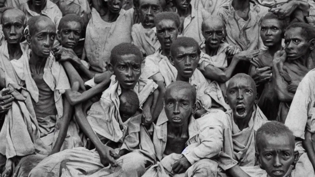 Prompt: 1 9 8 4 ethiopian famine, screenshots, seeds of despair tv documentary, 8 k