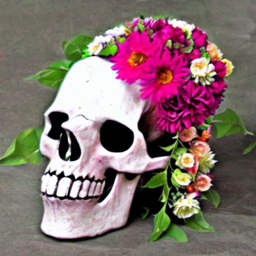 Prompt: skull made of flowers