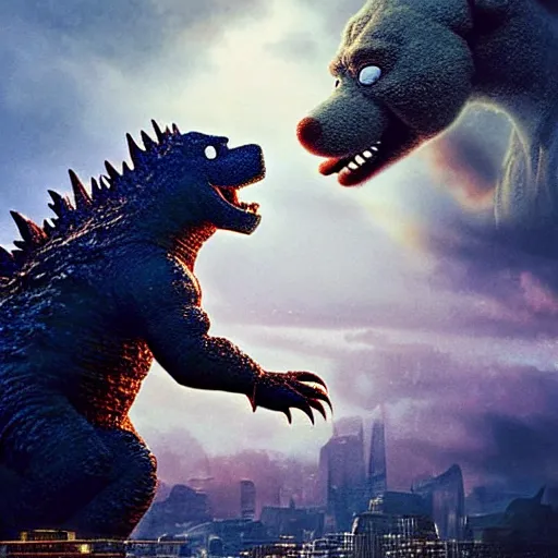 Prompt: godzilla with the head of winnie the pooh as a gigantic muppet, cinematic composition, epic dramatic lighting, realistic, hyperdetailed, photorealistic, photograph, epic scale by gaston bussiere