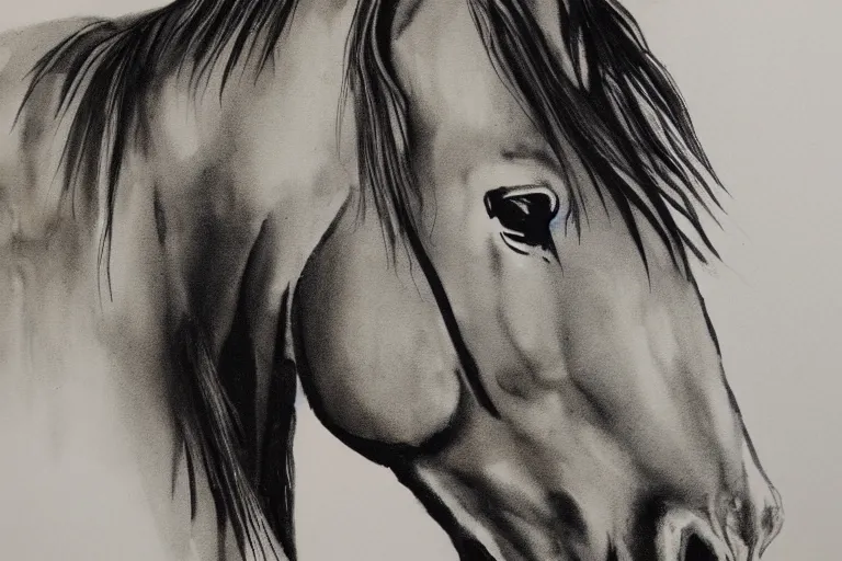 Image similar to serene horse, ink aribrush painting on white background