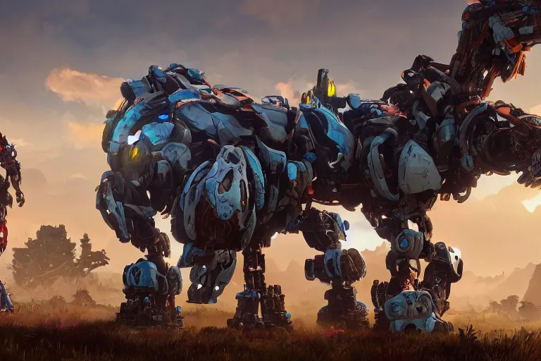 Prompt: scrapper machine mecha animal beast robot of horizon forbidden west horizon zero dawn bioluminiscence global illumination ray tracing hdr fanart arstation by sung choi and eric pfeiffer and gabriel garza and casper konefal