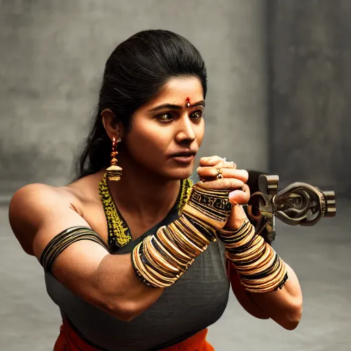 Image similar to south indian woman doing squats, ultra realistic, concept art, intricate details, highly detailed, photorealistic, octane render, 8 k, unreal engine