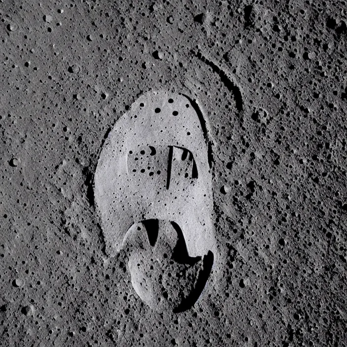 Prompt: boot heel print on the lunar surface look like the punisher symbol