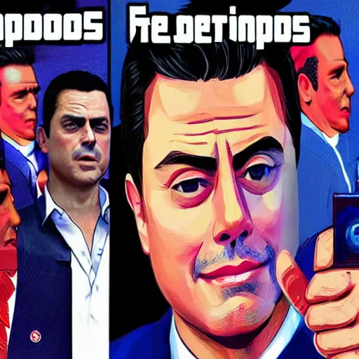 Image similar to Peña Nieto in the style of GTA cover art