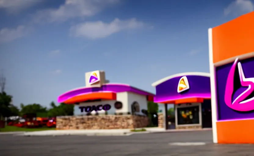 Image similar to photograph of a Taco Bell that says China on the sign, one point perspective, 1-point perspective, tilt shift, sigma 85mm f/1.4, 4k, depth of field, high resolution, 4k, 8k, hd, full color