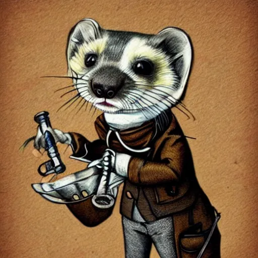 Prompt: steampunk ferret, art