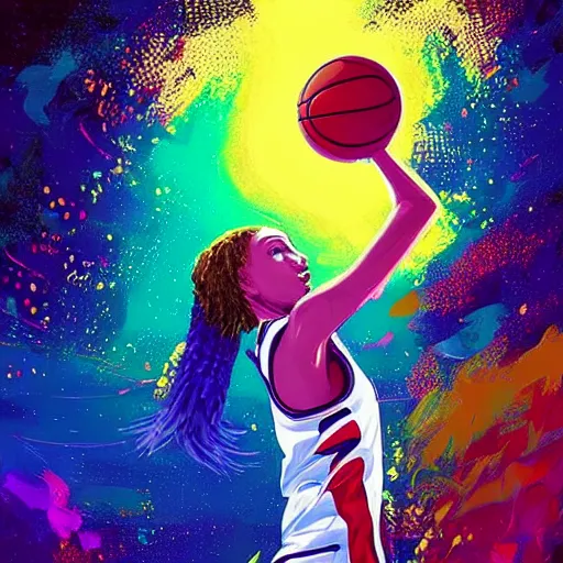 Prompt: beautiful beautiful beautiful beautiful beautiful digital art of Doja Cat Doja Cat Doja Cat Doja Cat Doja Cat dunking basketball in outer space by Alena Aenami by Alena Aenami masterpiece masterpiece masterpiece