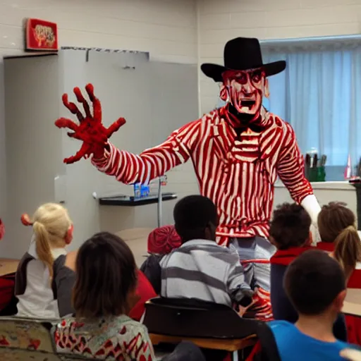 Prompt: Freddy Krueger teaches a class