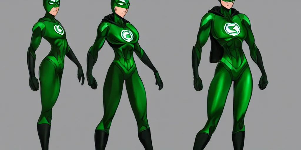 Image similar to full body exaggerated outfit, female green lantern character clean concepts by senior concept artist in the anime film, tech wear, streetwear, featured on artstation