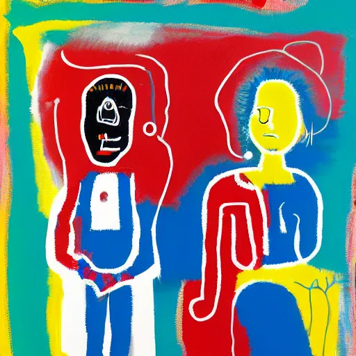 Image similar to man and woman, in the style of Basquiat