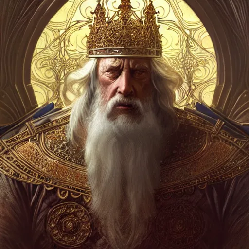 Image similar to ultra realistic illustration of a medieval old king, intricate, elegant, highly detailed, digital painting, artstation, concept art, smooth, sharp focus, illustration, art by artgerm and greg rutkowski and alphonse mucha