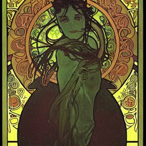 Image similar to lovecraftian protagonist by alphonse mucha