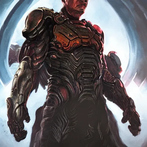 Image similar to Liam Neeson, doom eternal concept art, cinematic