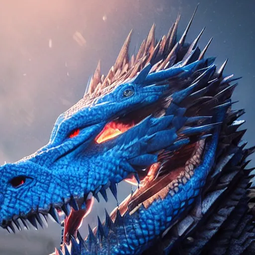 Image similar to perfectly accurate cobalt colored dragon from game of thrones breathing fire in winter, fine detail, lifelike, photo, high resolution, octane render, post processing, after effects, trending on artstation