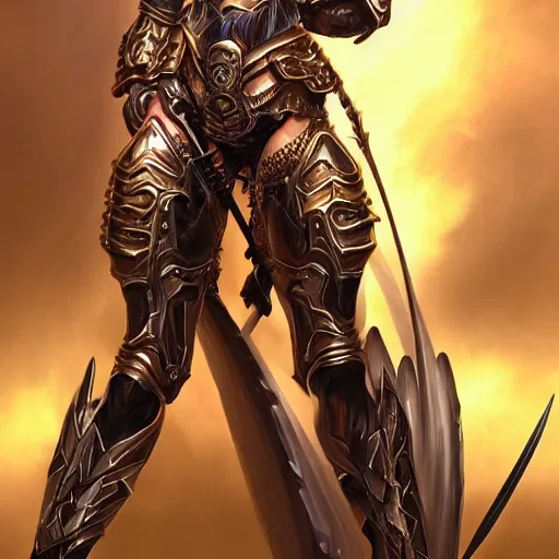 Image similar to Portrait angel warrior armour pants with graved runes , highly detailed, digital painting, artstation, concept art, smooth, sharp focus, illustration, art by Hajime Sorayama