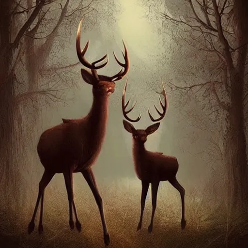 Image similar to 🦌🦙 in creepy scary nightmare atmosphere, realsitic