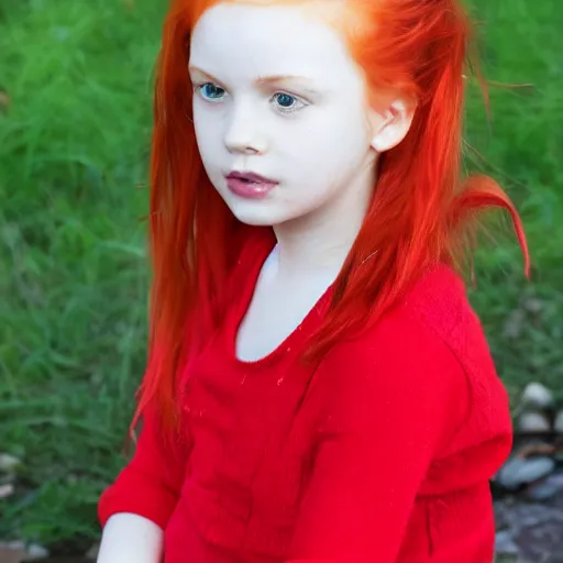 Prompt: a girl dressed red with red hair