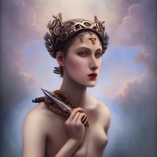 Image similar to the goddess of mechanical pencils, by tom bagshaw peter kemp