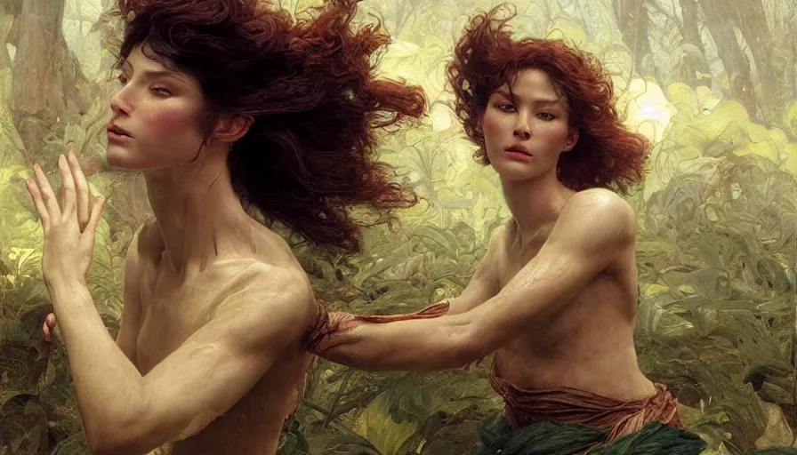 Prompt: epic masterpiece power, drama, sweaty skin, hyperrealistic, octane render, cinematic, beautiful face and flawless skin, perfect hands, 5 fingers, emerald by Edgar Maxence and Ross Tran and Michael Whelan, Legends of Runeterra