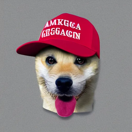 Image similar to doge wearing a make america great again cap, realistic, super detailed, wide shot, 8 k,