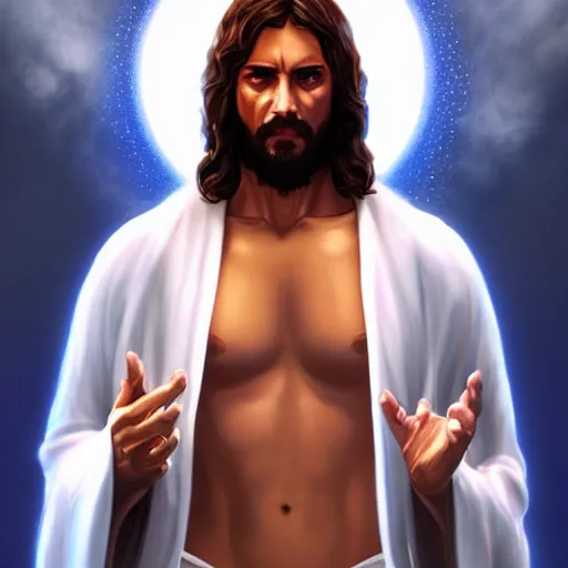 Image similar to jesus christ in a white robe ; character art ; digital art ; by artgerm ; gta v