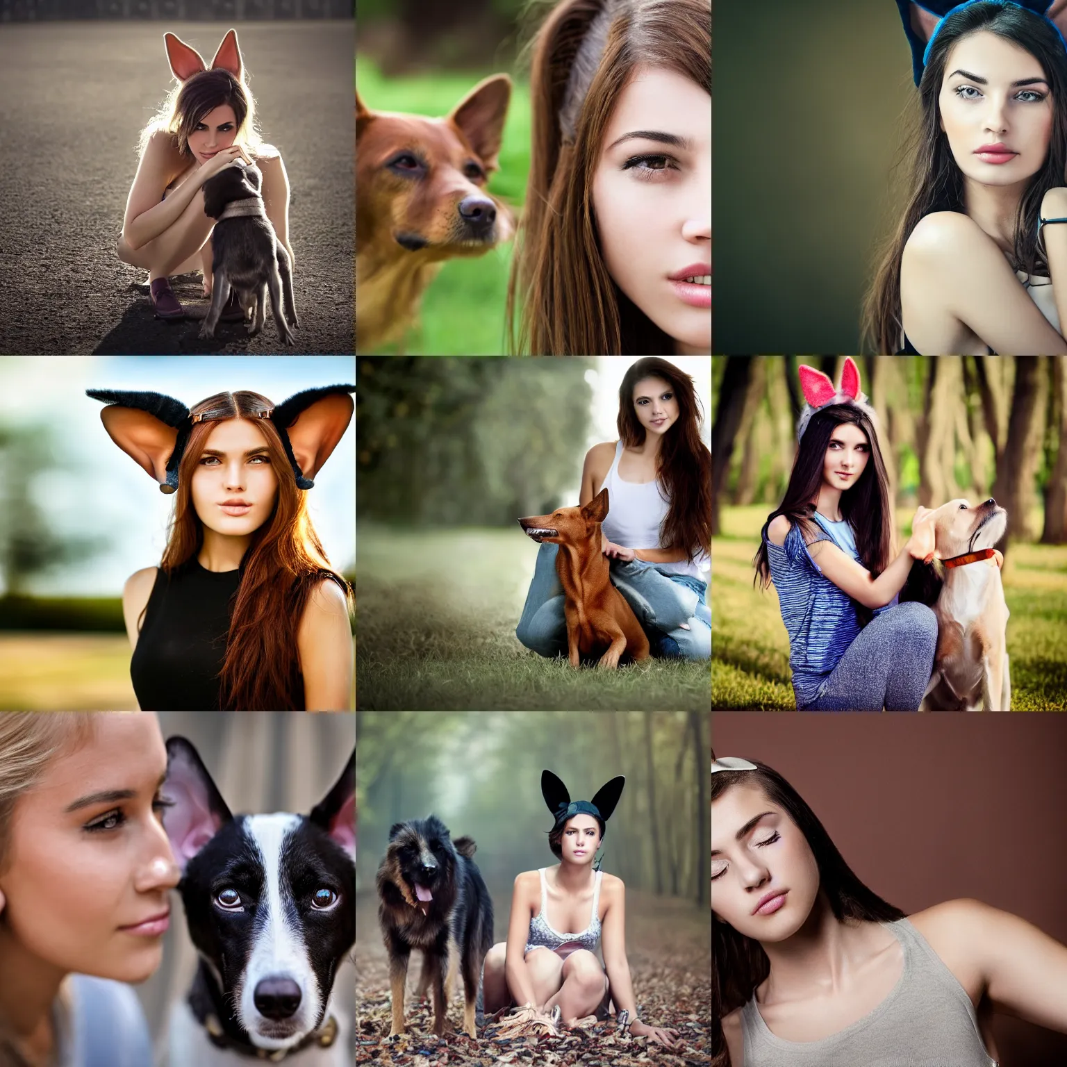 Prompt: beautiful young woman with dog-ears, 4k, sharp focus, Diego Fazio