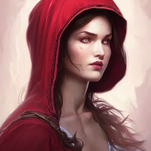 Image similar to Beautiful face Portrait of Little Red Riding Hood with a white panther, intricate, wild, highly detailed, digital painting, artstation, concept art, smooth, sharp focus, illustration, art by artgerm and greg rutkowski and alphonse mucha, footage from space camera