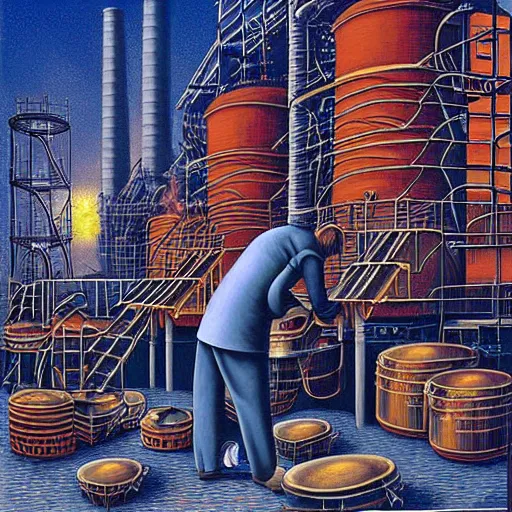 Image similar to drummer in metal refinery by rob gonsalves