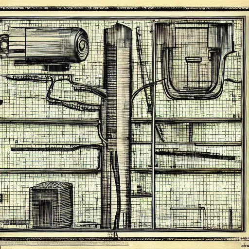 Image similar to blueprint of a time machine, detailed