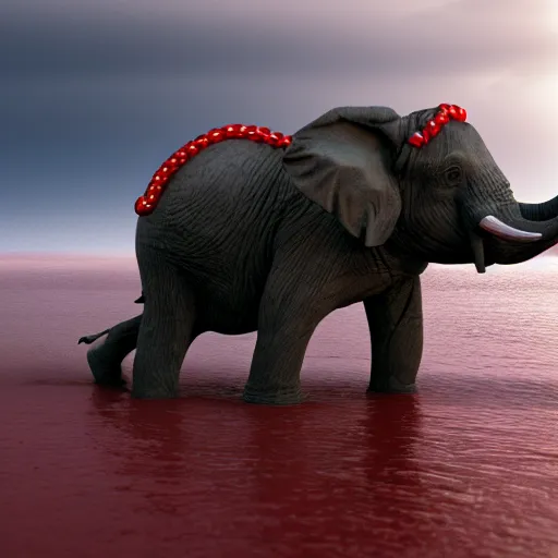 Prompt: red elephant with wheels driving on the Pacific ocean, highly detailed, 8k, bordering on artstation,