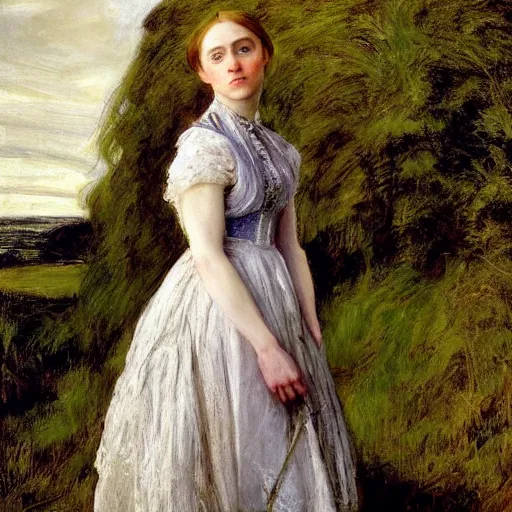 Image similar to a true-to-life portrait of Saoirse Ronan painted by John Everett Millais