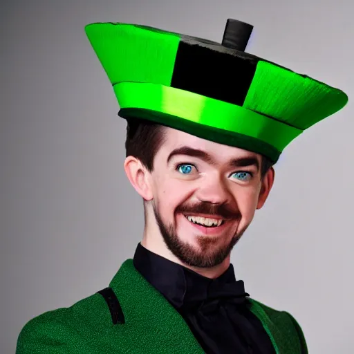Prompt: jacksepticeye wearing green top hat and green outfit