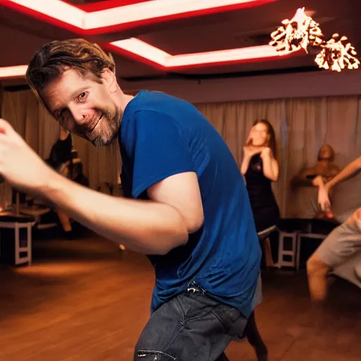 Image similar to photo of a 4 0 year old white man living thinking he's living the best life possible. he looks young for his age. he is at a dance club, it's as if he were in a music video. young woman are flocking to him and can be seen dancing around him in a seductive manner.