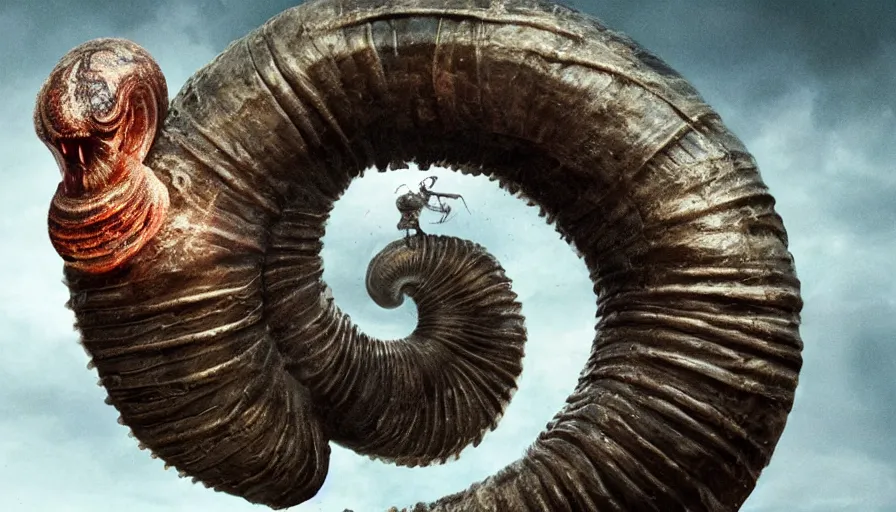 Image similar to big budget horror movie about a carnivorous giant cyborg snail