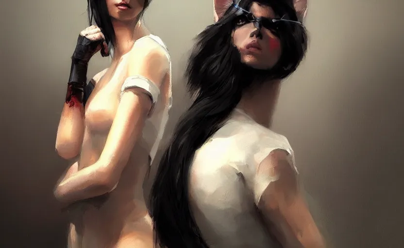 Image similar to a painting of swervy trending on artstation in the style of greg rutkowski, beautiful, sensual, natural, woman, cat ears