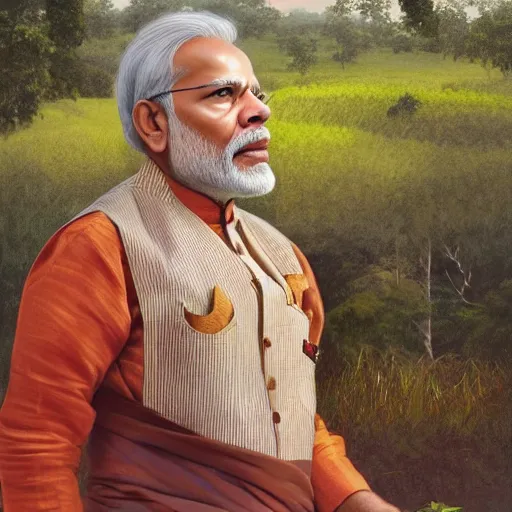 Prompt: narendra modi wearing assamese male bihu dress, background: assam tea garden kaziranga, elegant, highly detailed, digital painting, artstation, concept art, smooth, sharp focus, illustration, art by artgerm and greg rutkowski and alphonse mucha and loish and WLOP, beautiful handsome body, hyper detailed, micro details, insanely detailed C 10.0