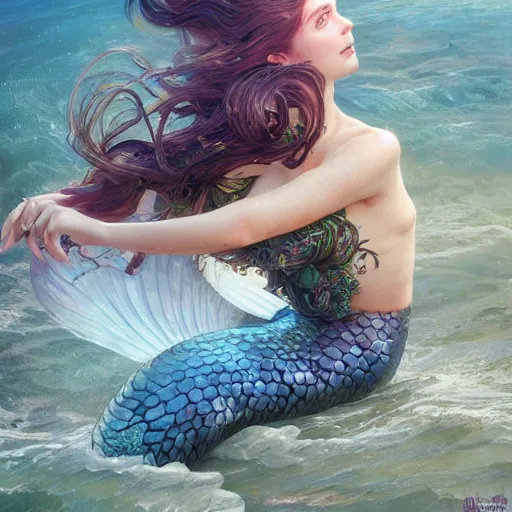 Image similar to a mermaid stuck in an oil slick, ultra realistic, concept art, intricate details, highly detailed, photorealistic, octane render, 8 k, unreal engine. art by artgerm and greg rutkowski and magali villeneuve and alphonse mucha