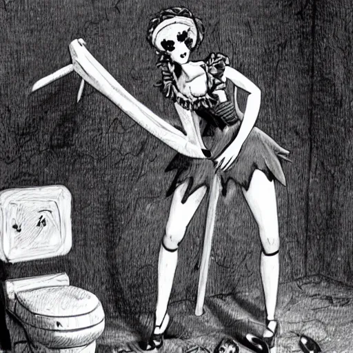 Image similar to scp - 6 8 2 : hard - to - destroy reptile wearing a french maid outfit, by ray harryhausen