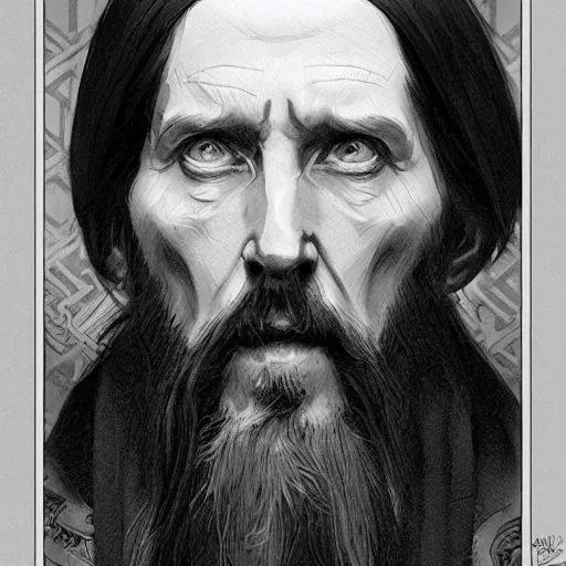 Prompt: amazing lifelike award winning pencil illustration of Rasputin trending on art station artgerm Greg rutkowski alphonse mucha intense dark eyes cinematic