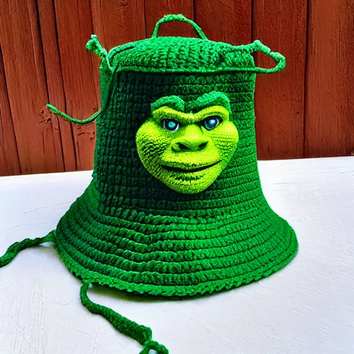 Prompt: crochet shrek bucket hat