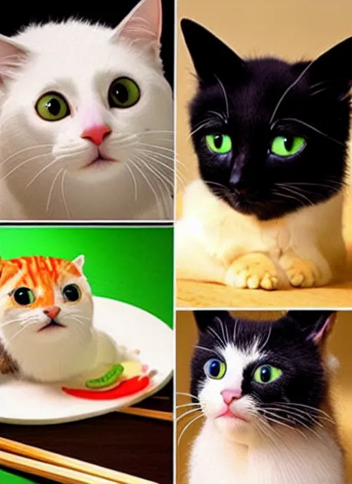 Image similar to clear photorealistic picture of adorable cats made out of sushi