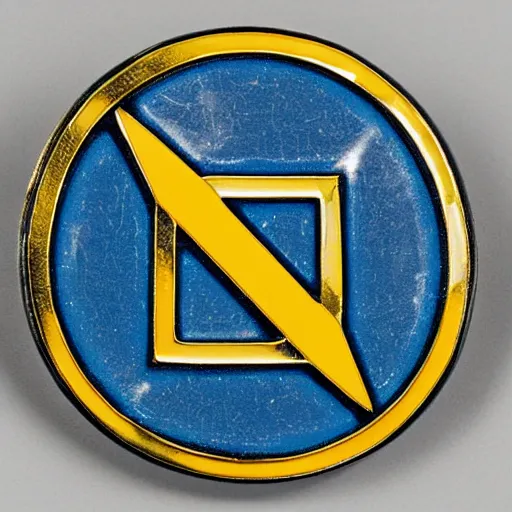 Image similar to a diamond enamel pin depicting a exclamation warning label, smooth curves