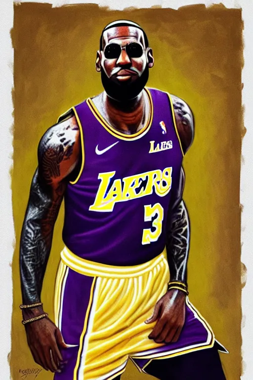 Image similar to full body portrait of the dictator of the los angeles lakers, lebron james 1 8 8 9, in full military garb, oil on canvas by william sidney mount, trending on artstation