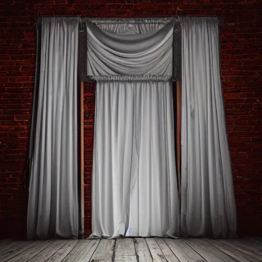 Prompt: a ghost realm doorway in a victorian room with white curtains photorealistic vivid 8k