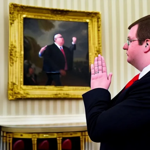 Prompt: peter griffin being sworn into the white house, realistic, beautiful composition, sharp focus, sharp focus