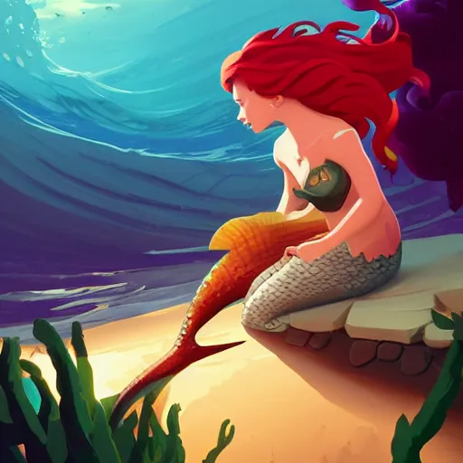 Image similar to painting mermaid treasure on sea of thieves game avatar hero smooth face median photoshop filter cutout vector, behance hd by jesper ejsing, by rhads, makoto shinkai and lois van baarle, ilya kuvshinov, rossdraws global illumination