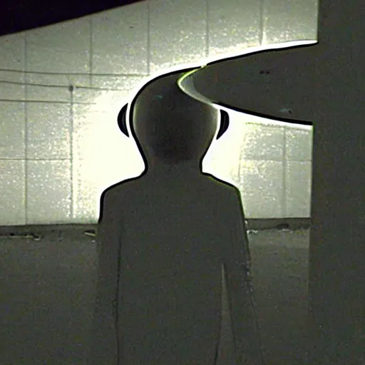 Prompt: security camera captures an alien at night