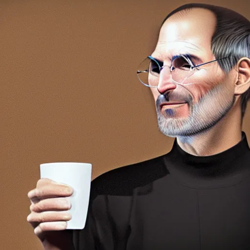 Image similar to A high definition photo of Steve Jobs drinking a cup of coffee on a couch in his living room, hyperdetailed, artstation, digital art, photorealism, accurate, 8k,