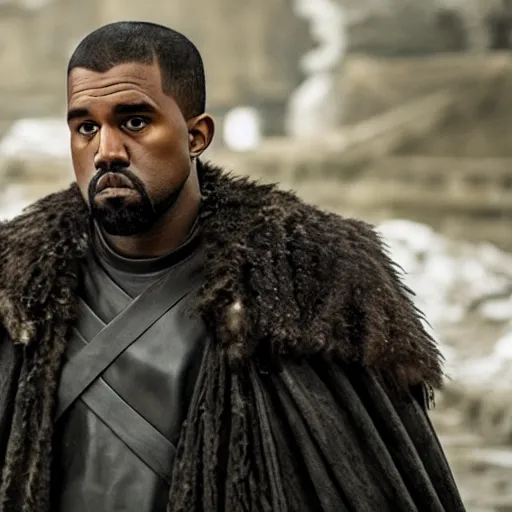 Prompt: film still of kanye west as jon snow in game of thrones